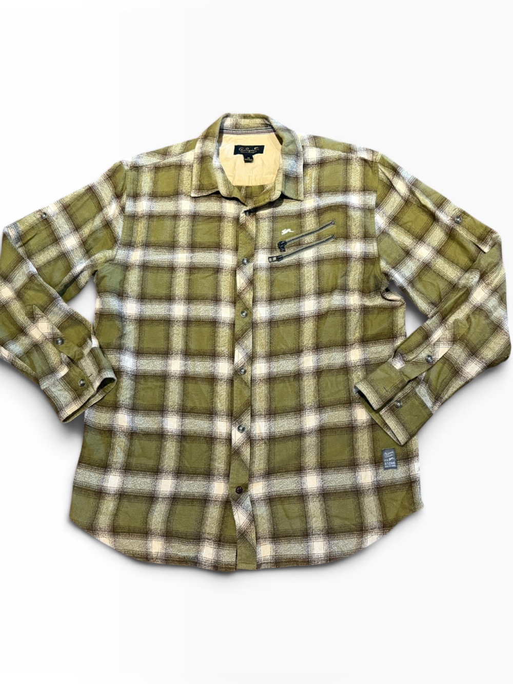 A. Tiziano Men's Olive Plaid Flannel Shirt Mens 2XL
